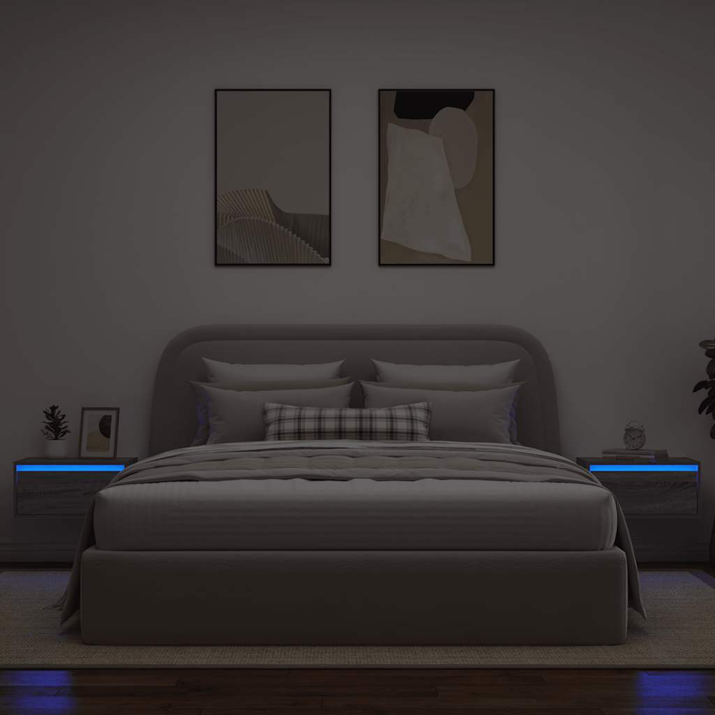 Nachtkastjes met LED's 2 st wandgemonteerd grijs sonoma eiken is nu te koop bij PeponiXL, paradijselijk wonen!