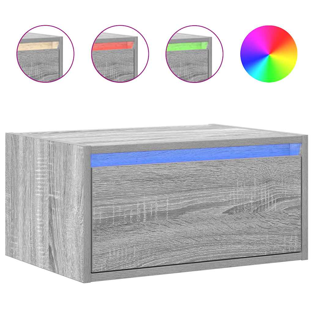 Nachtkastjes met LED's 2 st wandgemonteerd grijs sonoma eiken is nu te koop bij PeponiXL, paradijselijk wonen!
