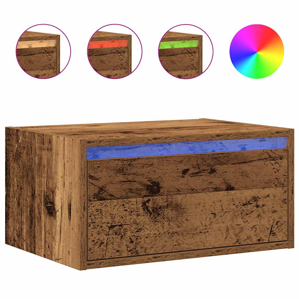 Nachtkastje met LED's wandgemonteerd oud houtkleurig is nu te koop bij PeponiXL, paradijselijk wonen!