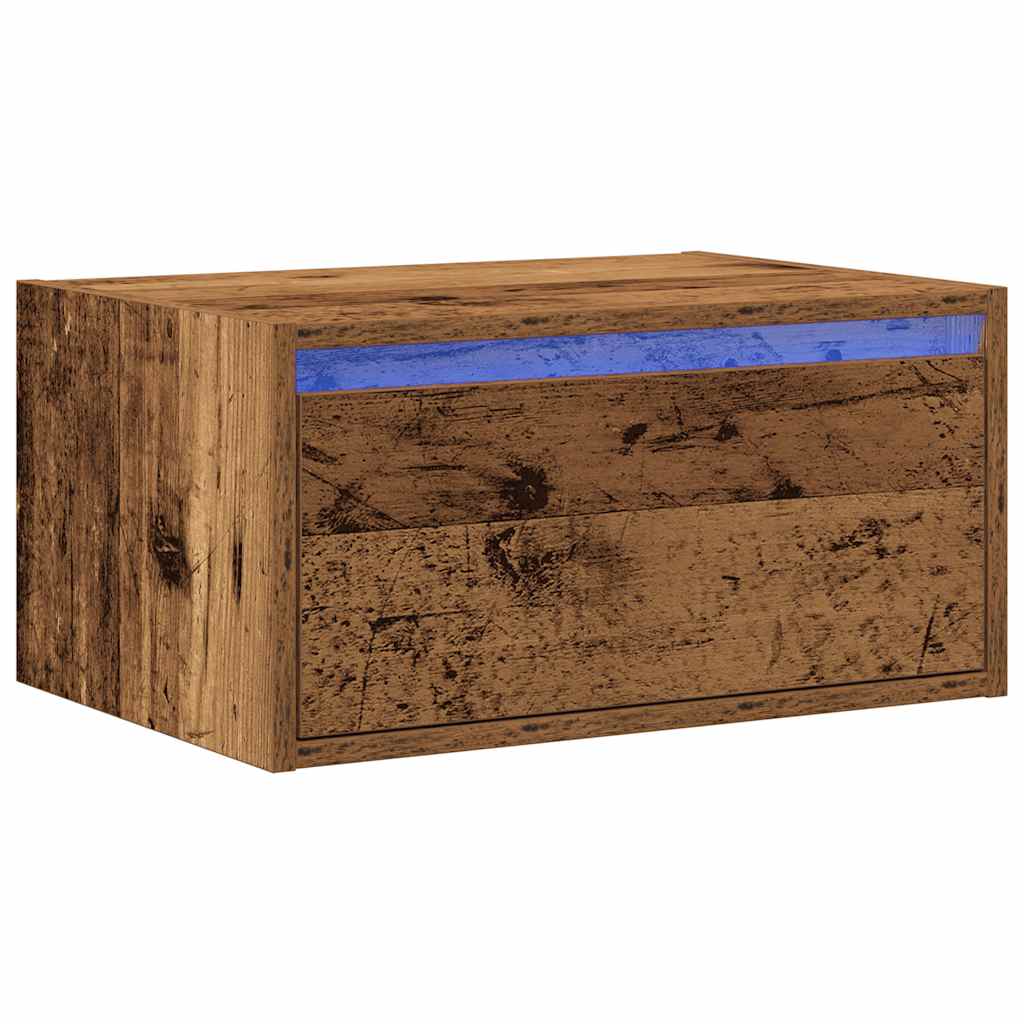 Nachtkastje met LED's wandgemonteerd oud houtkleurig is nu te koop bij PeponiXL, paradijselijk wonen!