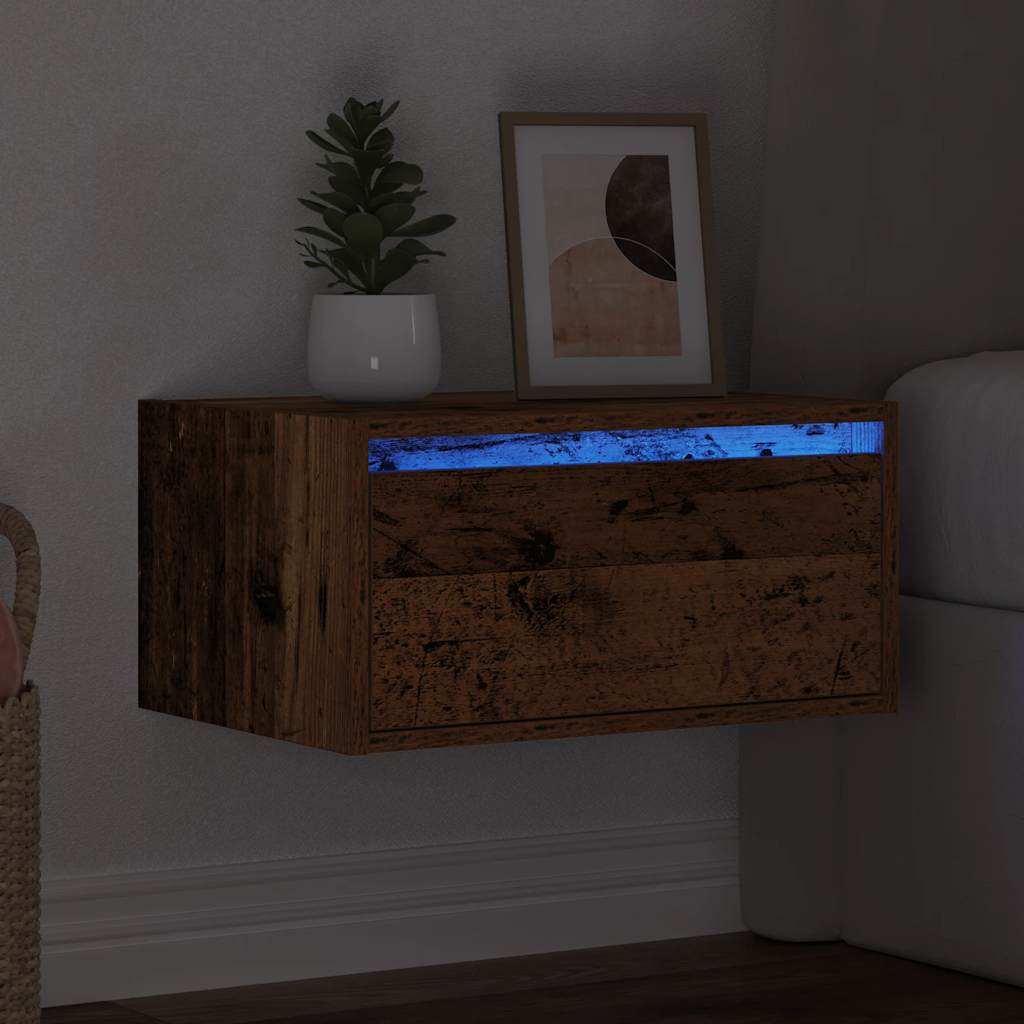 Nachtkastje met LED's wandgemonteerd oud houtkleurig is nu te koop bij PeponiXL, paradijselijk wonen!