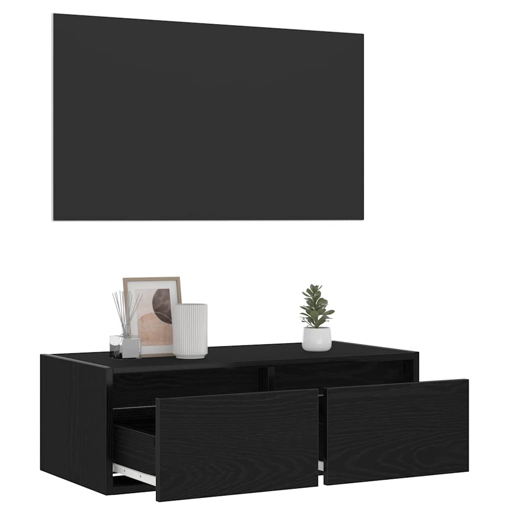 Tv-meubel met LED-verlichting 75x35,5x25 cm zwart eikenkleurig is nu te koop bij PeponiXL, paradijselijk wonen!