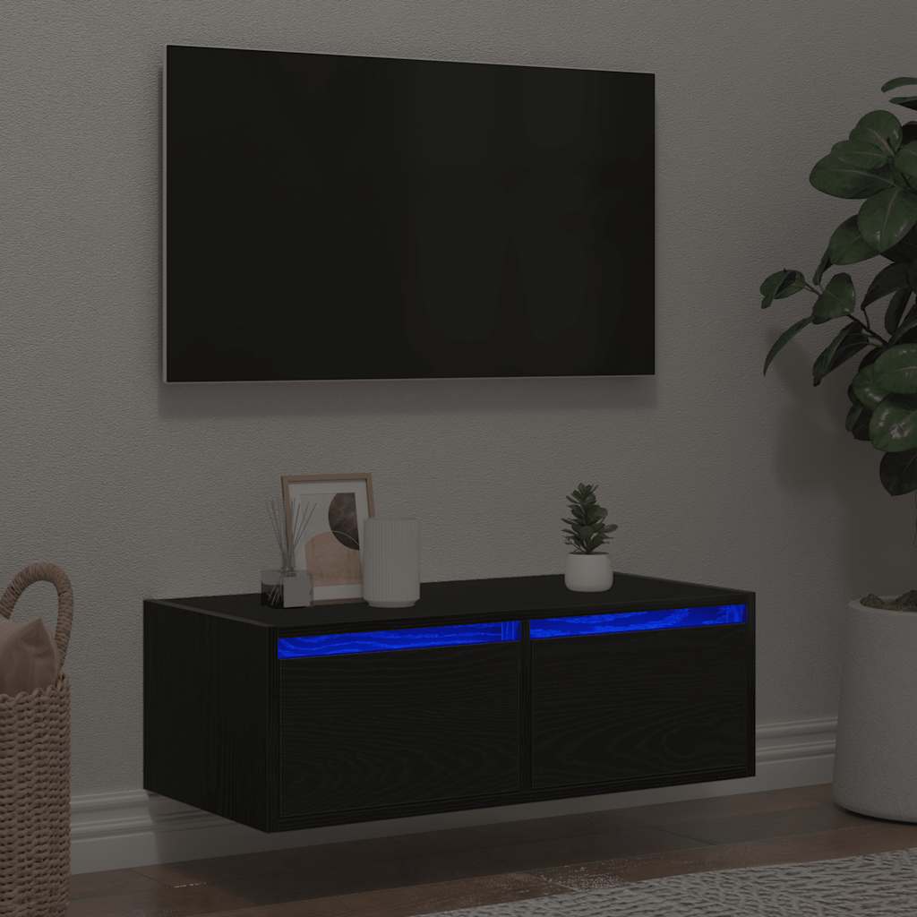 Tv-meubel met LED-verlichting 75x35,5x25 cm zwart eikenkleurig is nu te koop bij PeponiXL, paradijselijk wonen!