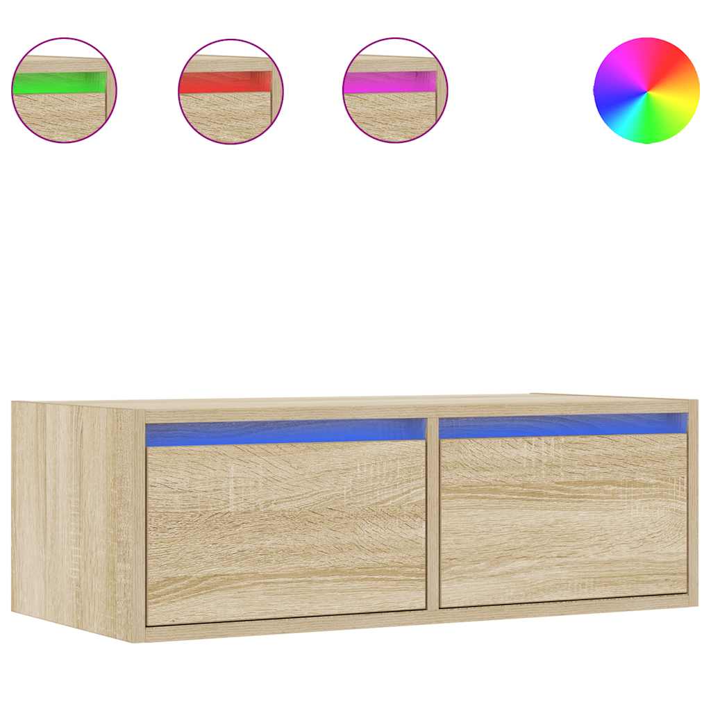 Tv-meubel met LED-verlichting 75x35,5x25 cm sonoma eikenkleurig is nu te koop bij PeponiXL, paradijselijk wonen!
