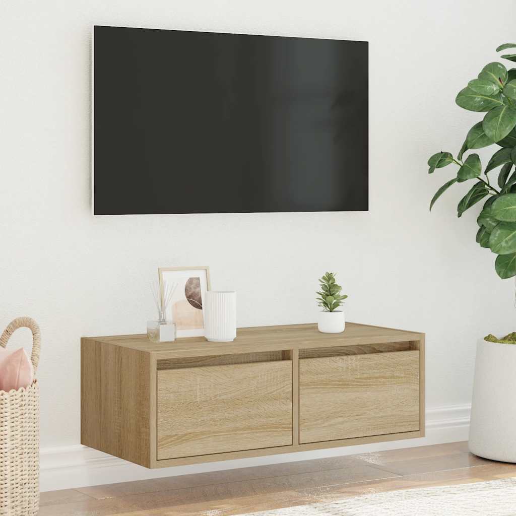 Tv-meubel met LED-verlichting 75x35,5x25 cm sonoma eikenkleurig is nu te koop bij PeponiXL, paradijselijk wonen!