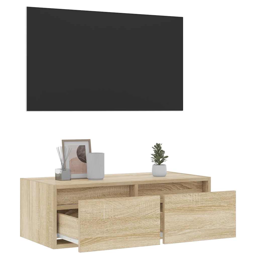 Tv-meubel met LED-verlichting 75x35,5x25 cm sonoma eikenkleurig is nu te koop bij PeponiXL, paradijselijk wonen!
