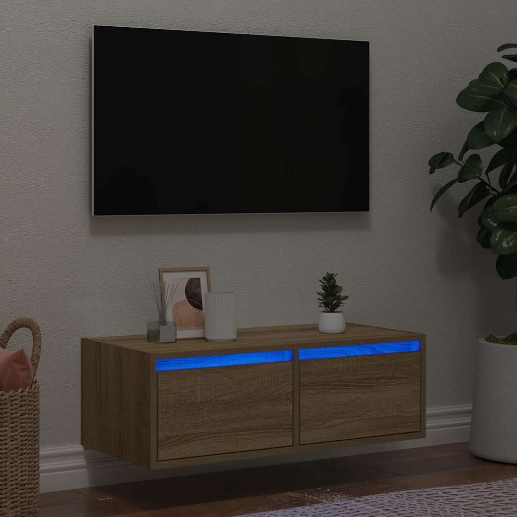 Tv-meubel met LED-verlichting 75x35,5x25 cm sonoma eikenkleurig is nu te koop bij PeponiXL, paradijselijk wonen!