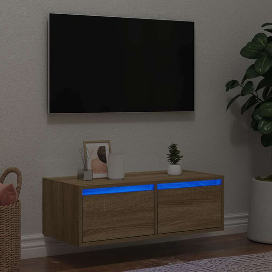 Tv-meubel met LED-verlichting 75x35,5x25 cm sonoma eikenkleurig is nu te koop bij PeponiXL, paradijselijk wonen!