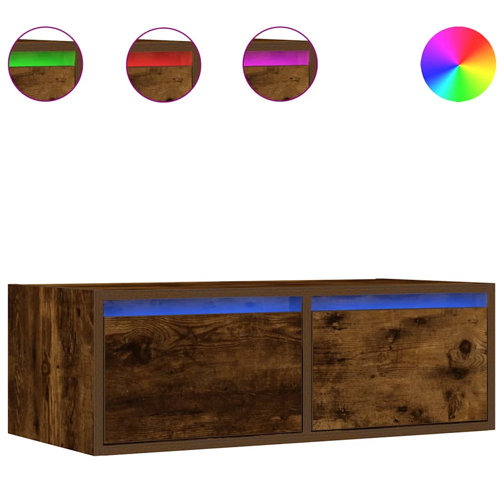 Tv-meubel LED-verlichting 75x35,5x25 cm gerookt eikenkleurig is nu te koop bij PeponiXL, paradijselijk wonen!