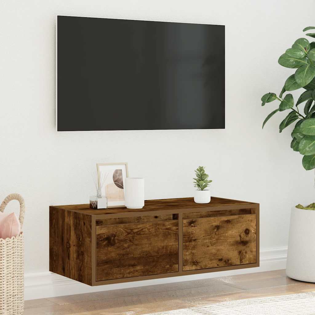 Tv-meubel LED-verlichting 75x35,5x25 cm gerookt eikenkleurig is nu te koop bij PeponiXL, paradijselijk wonen!