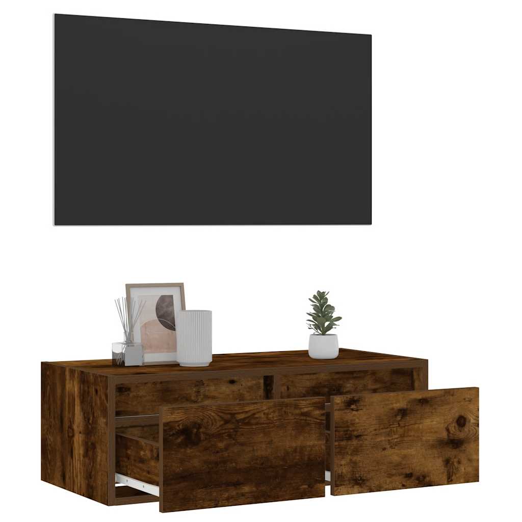 Tv-meubel LED-verlichting 75x35,5x25 cm gerookt eikenkleurig is nu te koop bij PeponiXL, paradijselijk wonen!