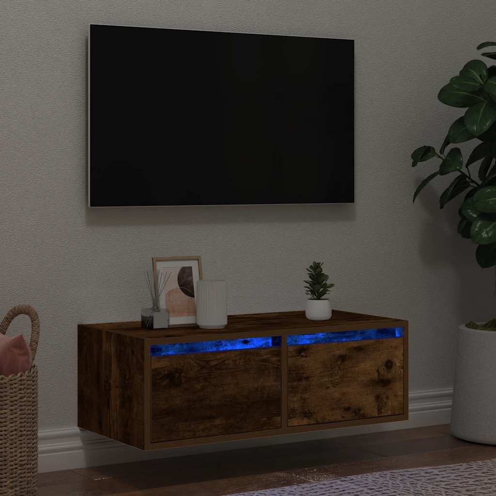 Tv-meubel LED-verlichting 75x35,5x25 cm gerookt eikenkleurig is nu te koop bij PeponiXL, paradijselijk wonen!