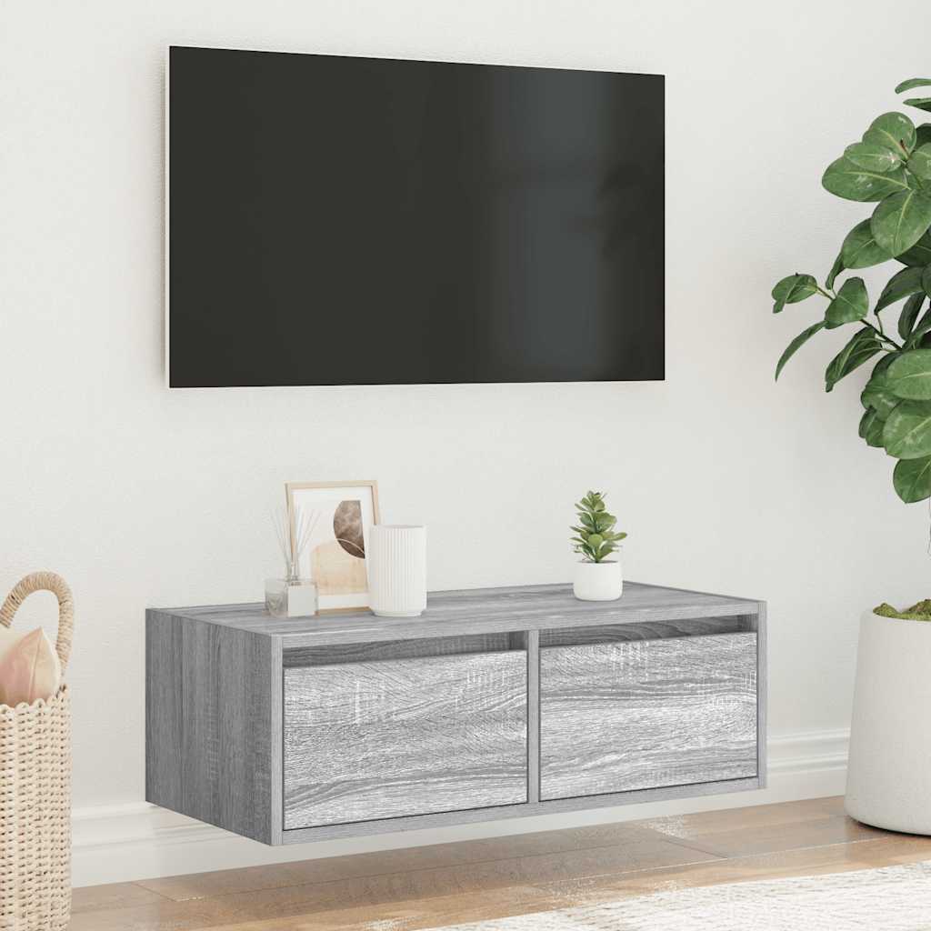 Tv-meubel met LED-verlichting 75x35,5x25 cm grijs sonoma eiken is nu te koop bij PeponiXL, paradijselijk wonen!