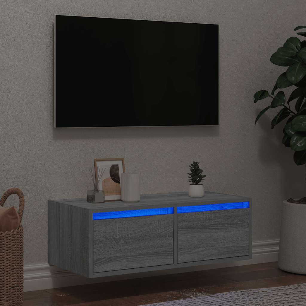 Tv-meubel met LED-verlichting 75x35,5x25 cm grijs sonoma eiken is nu te koop bij PeponiXL, paradijselijk wonen!