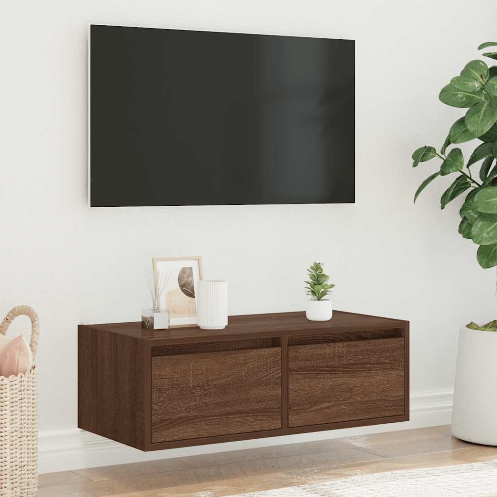 Tv-meubel met LED-verlichting 75x35,5x25 cm bruin eikenkleur is nu te koop bij PeponiXL, paradijselijk wonen!