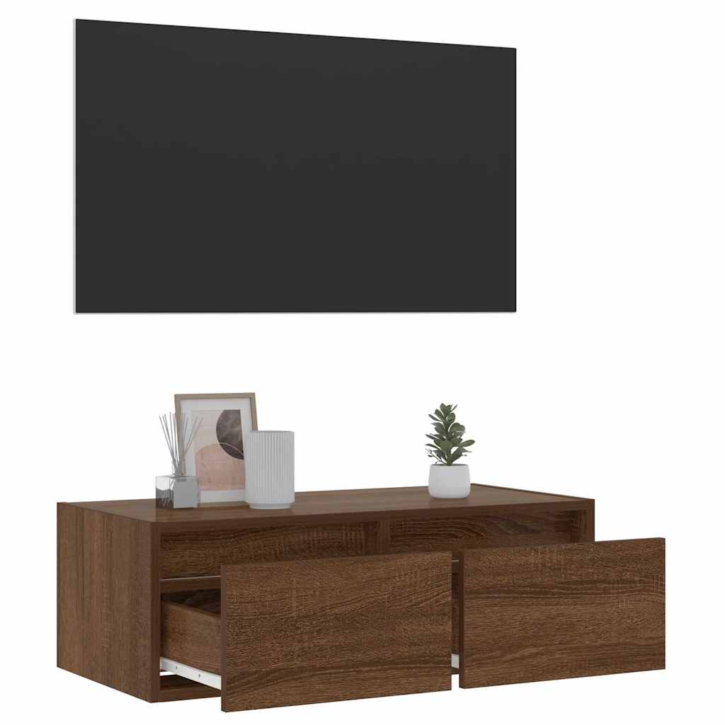 Tv-meubel met LED-verlichting 75x35,5x25 cm bruin eikenkleur is nu te koop bij PeponiXL, paradijselijk wonen!