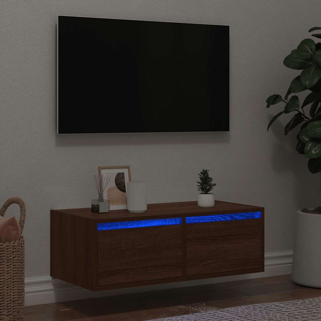 Tv-meubel met LED-verlichting 75x35,5x25 cm bruin eikenkleur is nu te koop bij PeponiXL, paradijselijk wonen!