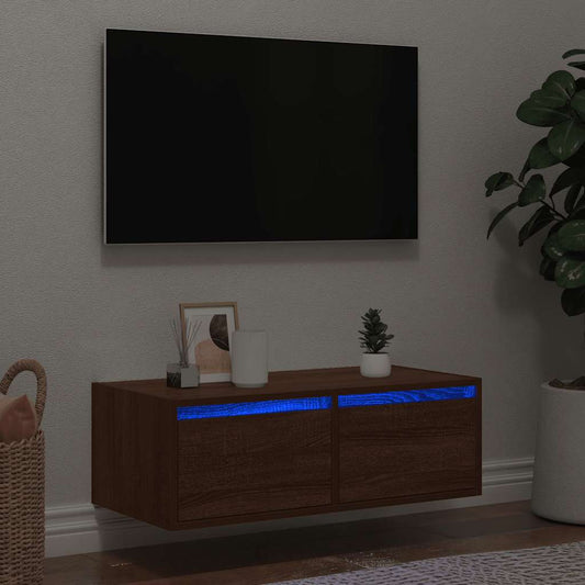 Tv-meubel met LED-verlichting 75x35,5x25 cm bruin eikenkleur is nu te koop bij PeponiXL, paradijselijk wonen!