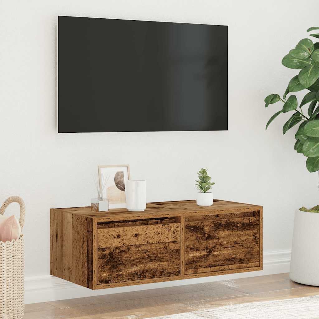 Tv-meubel met LED-verlichting 75x35,5x25 cm oud houtkleurig is nu te koop bij PeponiXL, paradijselijk wonen!