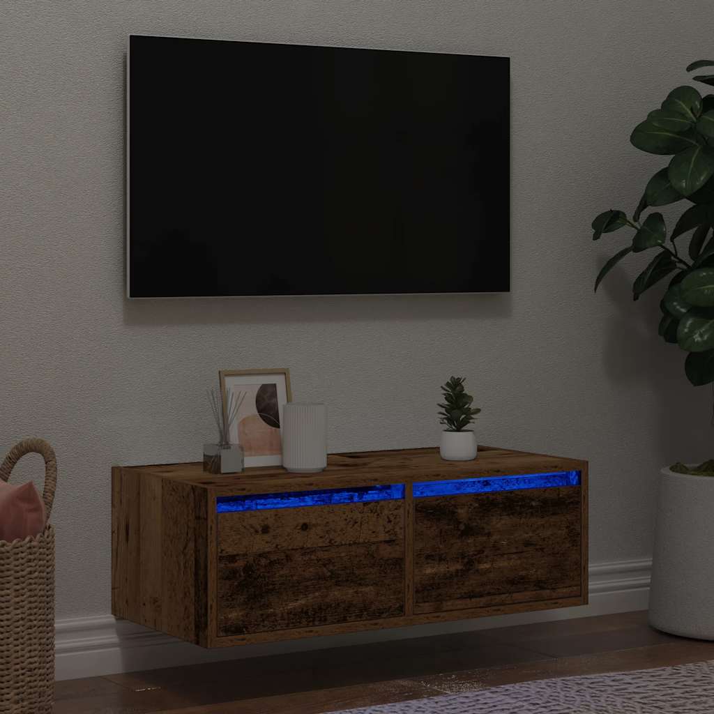 Tv-meubel met LED-verlichting 75x35,5x25 cm oud houtkleurig is nu te koop bij PeponiXL, paradijselijk wonen!