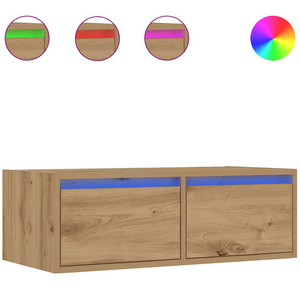 Tv-meubel met LED-verlichting 75x35,5x25 cm artisanaal eiken is nu te koop bij PeponiXL, paradijselijk wonen!