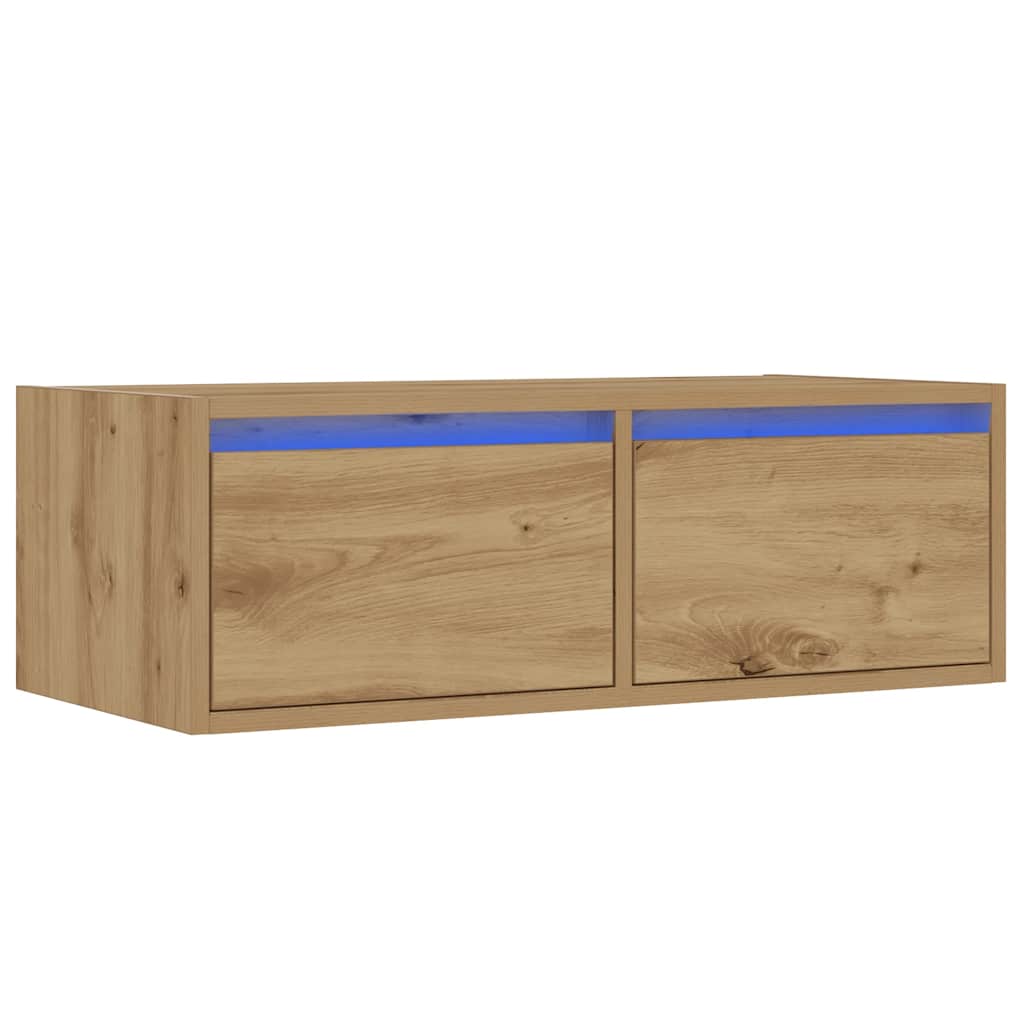 Tv-meubel met LED-verlichting 75x35,5x25 cm artisanaal eiken is nu te koop bij PeponiXL, paradijselijk wonen!