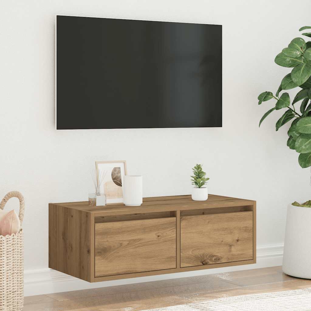 Tv-meubel met LED-verlichting 75x35,5x25 cm artisanaal eiken is nu te koop bij PeponiXL, paradijselijk wonen!