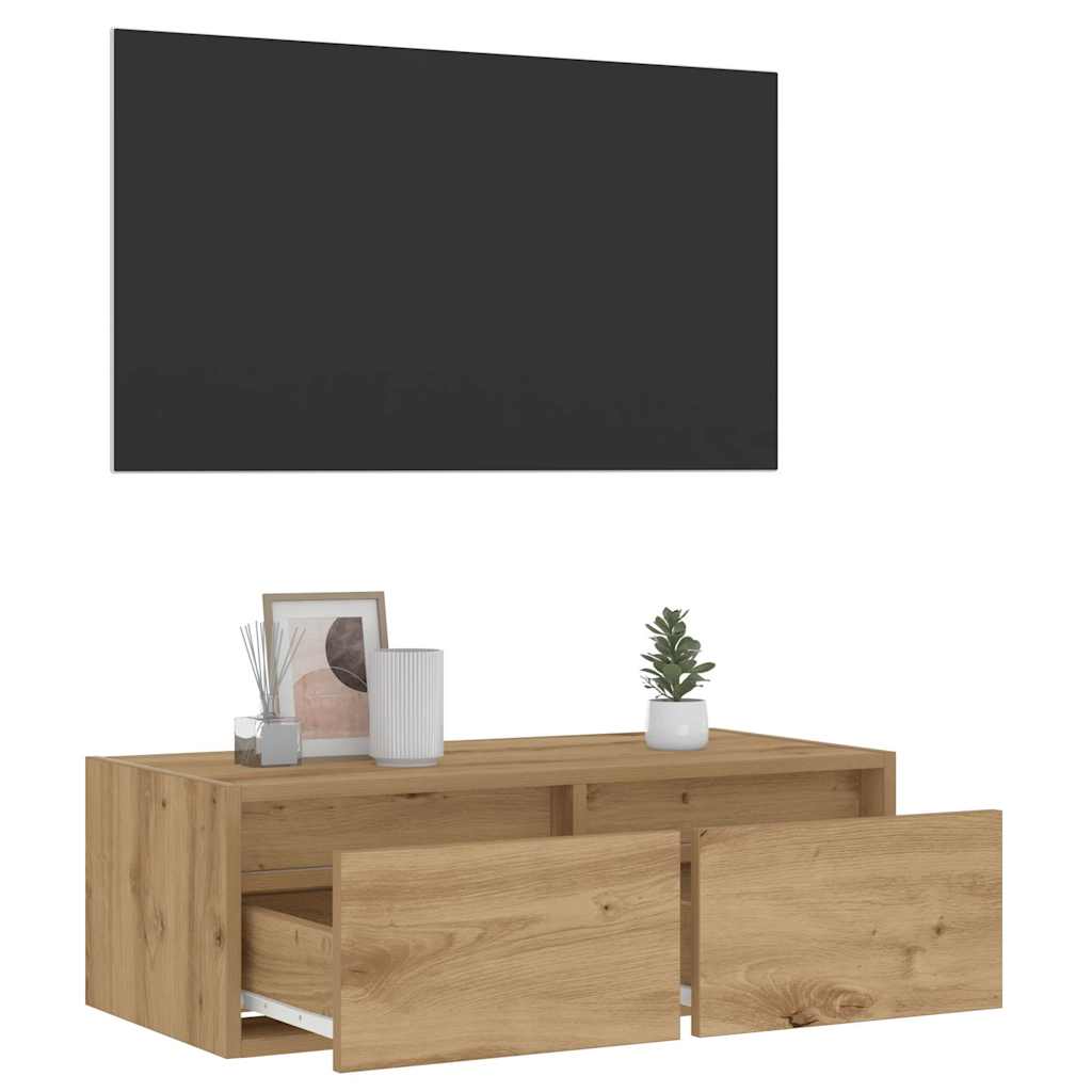 Tv-meubel met LED-verlichting 75x35,5x25 cm artisanaal eiken is nu te koop bij PeponiXL, paradijselijk wonen!