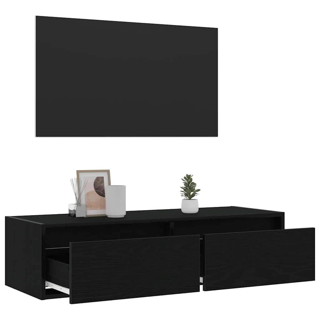Tv-meubel met LED-verlichting 100X35,5x25 cm zwart eikenkleurig is nu te koop bij PeponiXL, paradijselijk wonen!