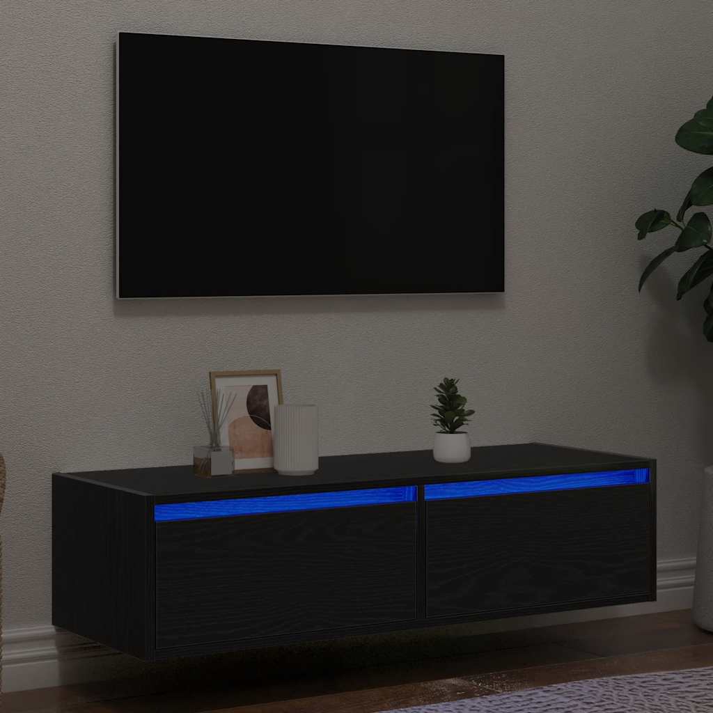 Tv-meubel met LED-verlichting 100X35,5x25 cm zwart eikenkleurig is nu te koop bij PeponiXL, paradijselijk wonen!