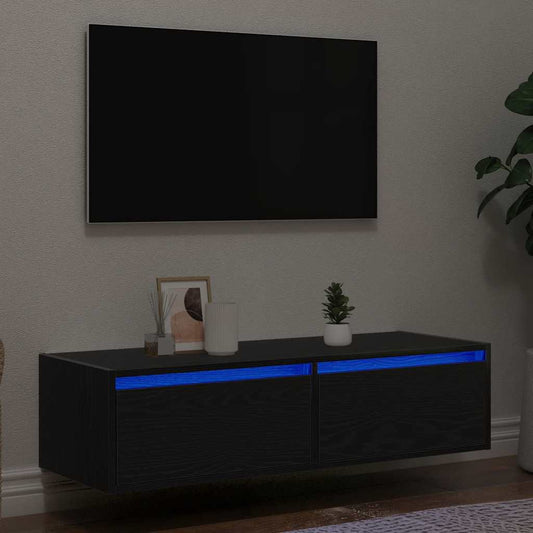Tv-meubel met LED-verlichting 100X35,5x25 cm zwart eikenkleurig is nu te koop bij PeponiXL, paradijselijk wonen!