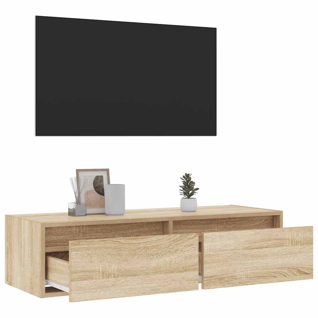 Tv-meubel LED-verlichting 100X35,5x25 cm sonoma eikenkleurig is nu te koop bij PeponiXL, paradijselijk wonen!