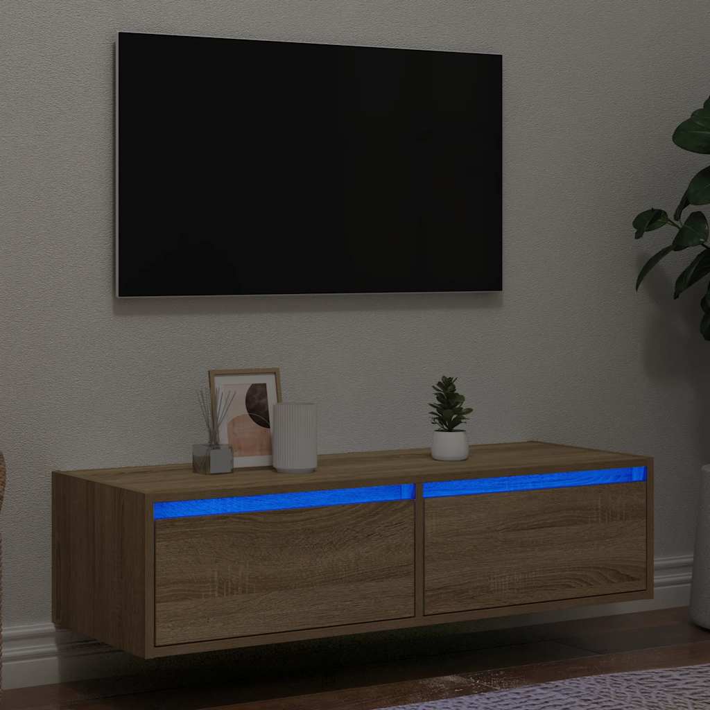 Tv-meubel LED-verlichting 100X35,5x25 cm sonoma eikenkleurig is nu te koop bij PeponiXL, paradijselijk wonen!