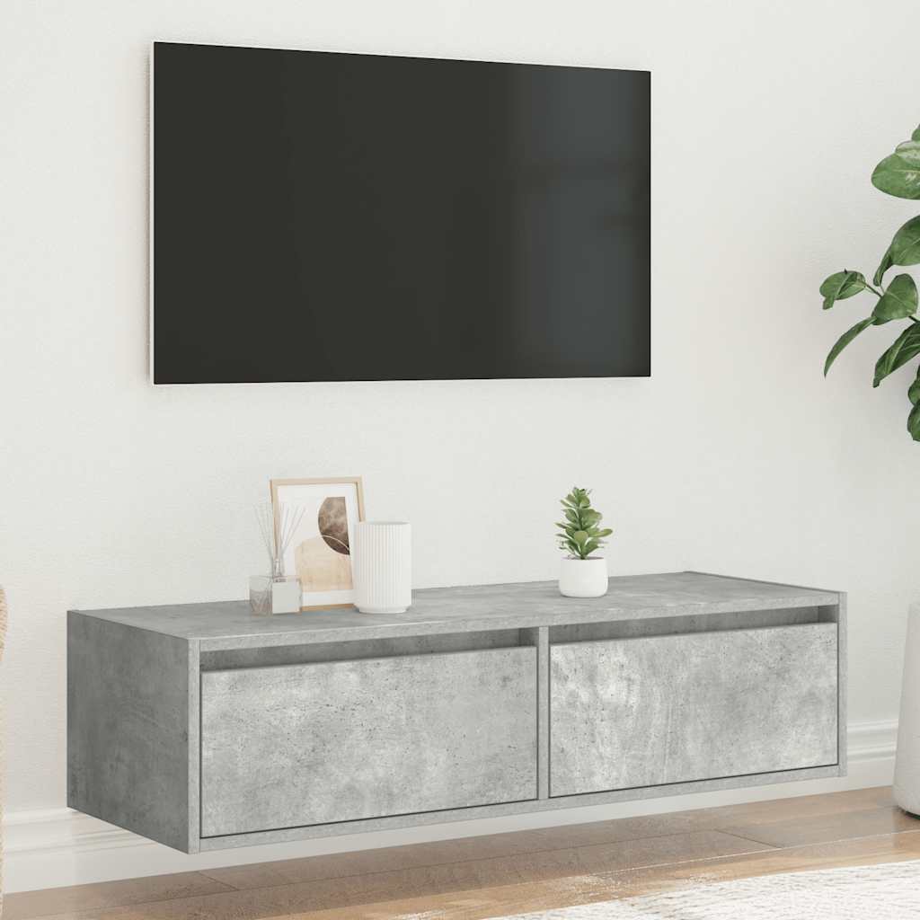 Tv-meubel met LED-verlichting 100X35,5x25 cm betongrijs is nu te koop bij PeponiXL, paradijselijk wonen!