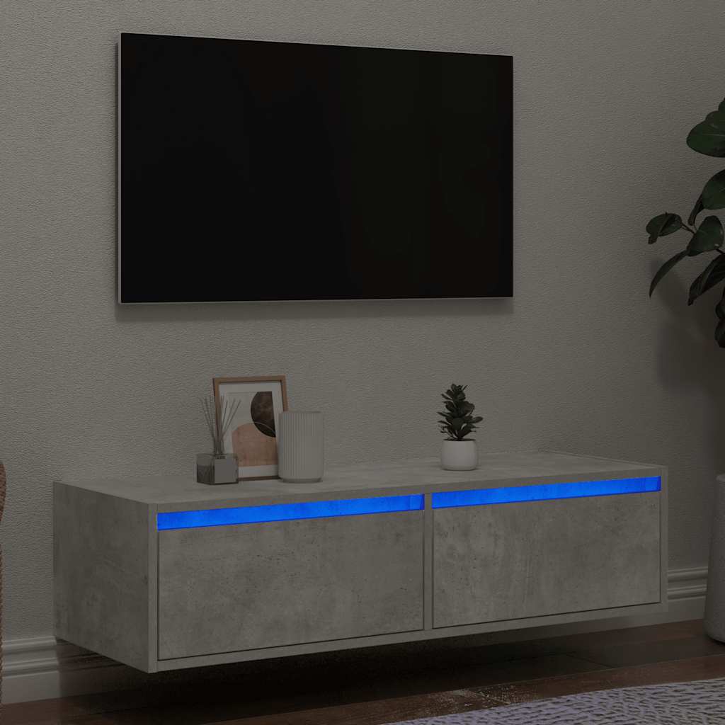 Tv-meubel met LED-verlichting 100X35,5x25 cm betongrijs is nu te koop bij PeponiXL, paradijselijk wonen!