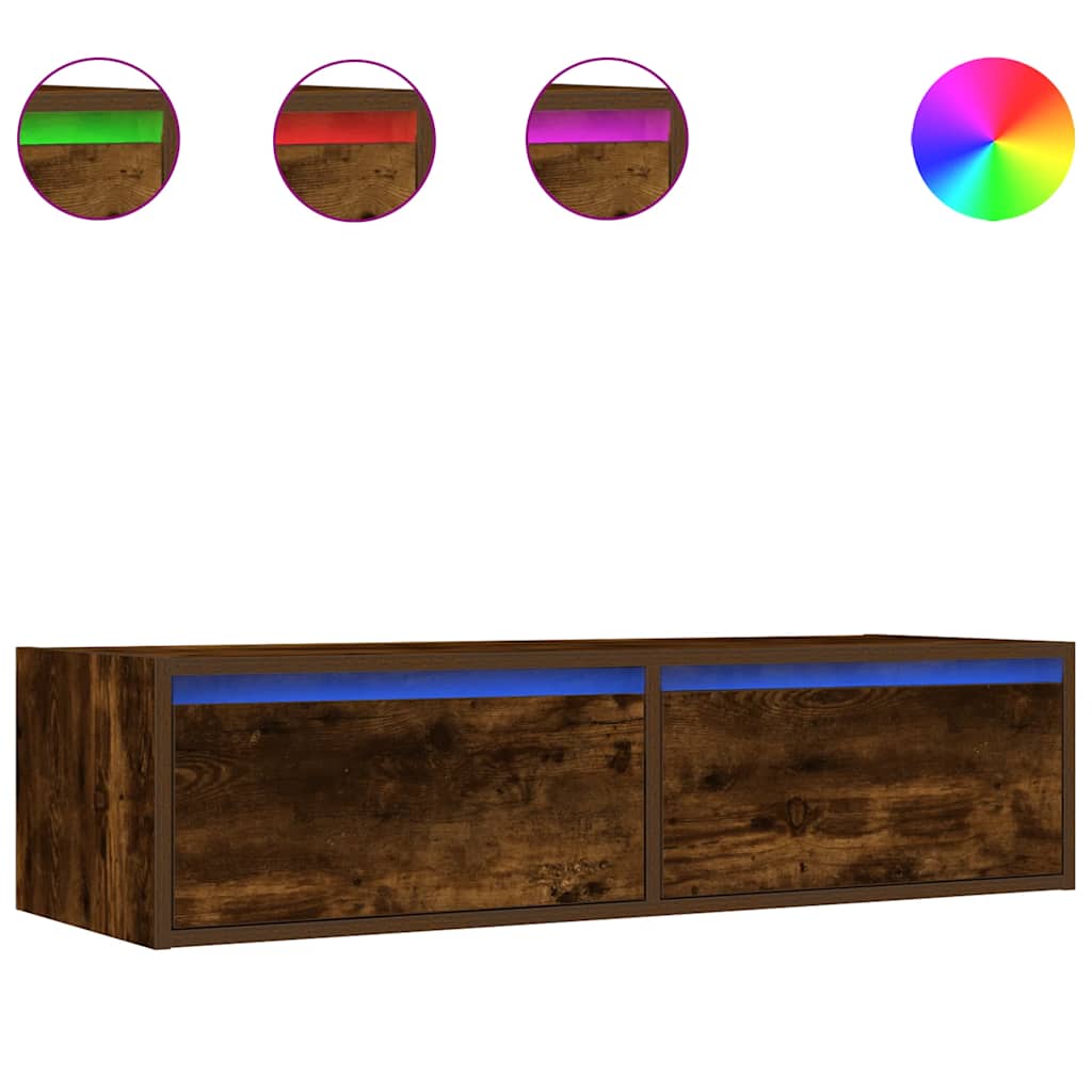 Tv-meubel met LED-verlichting 100X35,5x25 cm gerookt eikenkleur is nu te koop bij PeponiXL, paradijselijk wonen!