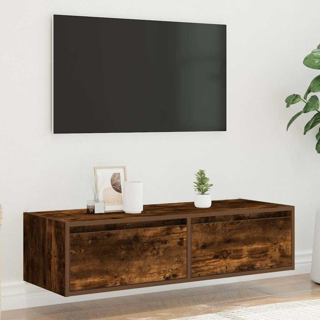Tv-meubel met LED-verlichting 100X35,5x25 cm gerookt eikenkleur is nu te koop bij PeponiXL, paradijselijk wonen!