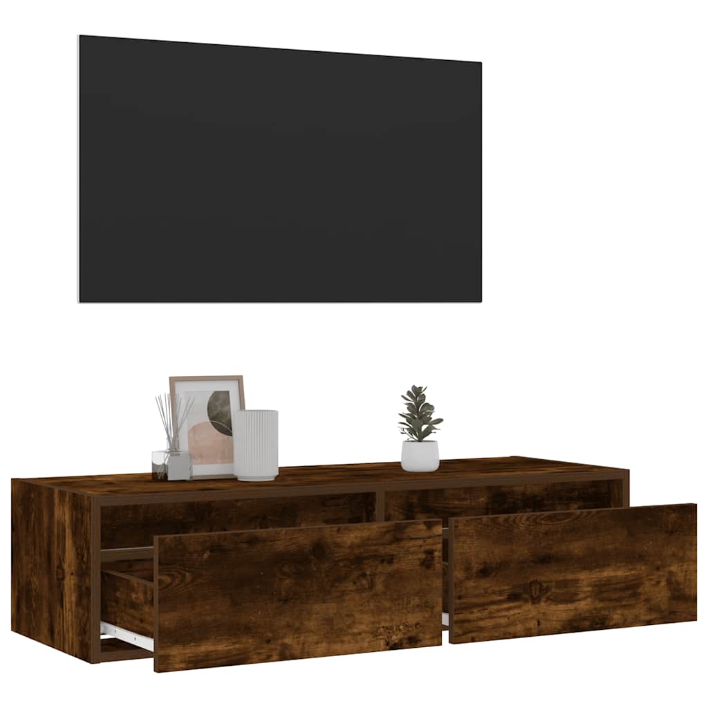 Tv-meubel met LED-verlichting 100X35,5x25 cm gerookt eikenkleur is nu te koop bij PeponiXL, paradijselijk wonen!