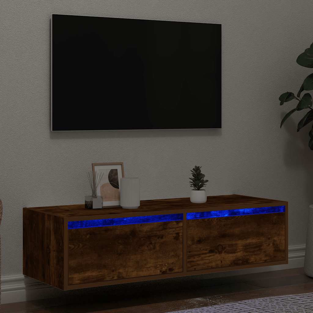Tv-meubel met LED-verlichting 100X35,5x25 cm gerookt eikenkleur is nu te koop bij PeponiXL, paradijselijk wonen!