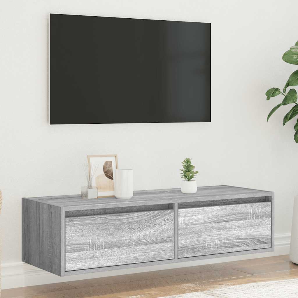 Tv-meubel met LED-verlichting 100X35,5x25 cm grijs sonoma eiken is nu te koop bij PeponiXL, paradijselijk wonen!