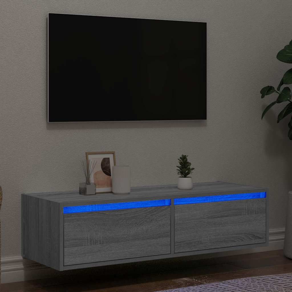 Tv-meubel met LED-verlichting 100X35,5x25 cm grijs sonoma eiken is nu te koop bij PeponiXL, paradijselijk wonen!