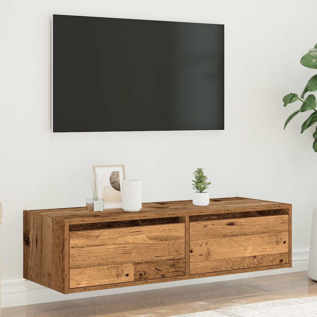 Tv-meubel met LED-verlichting 100X35,5x25 cm oud houtkleurig is nu te koop bij PeponiXL, paradijselijk wonen!