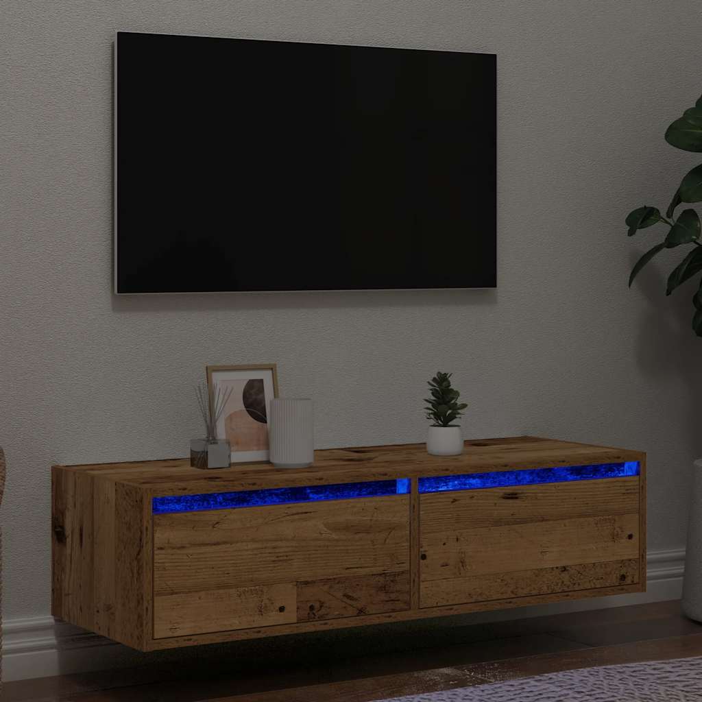 Tv-meubel met LED-verlichting 100X35,5x25 cm oud houtkleurig is nu te koop bij PeponiXL, paradijselijk wonen!