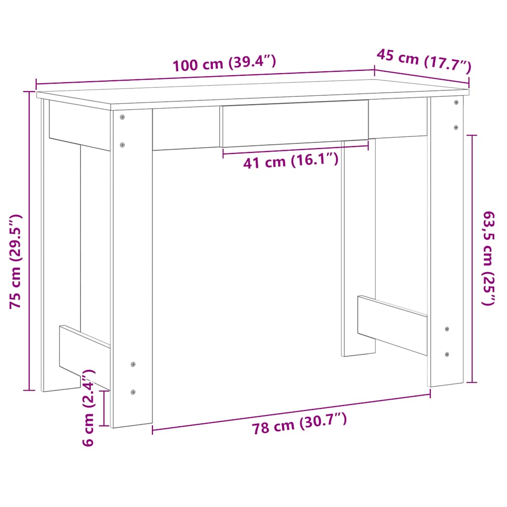 Bureau 100x45x75 cm bewerkt hout wit is nu te koop bij PeponiXL, paradijselijk wonen!
