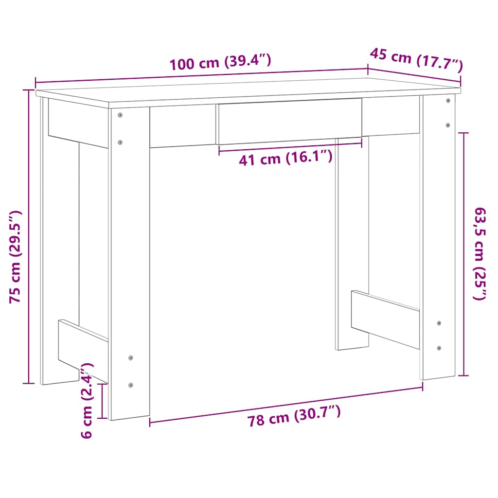 Bureau 100x45x75 cm bewerkt hout betongrijs is nu te koop bij PeponiXL, paradijselijk wonen!