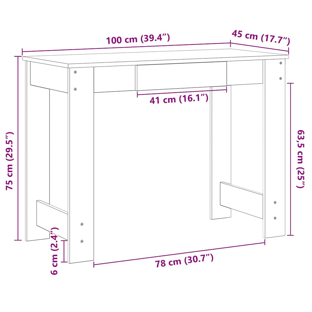 Bureau 100x45x75 cm bewerkt hout grijs sonoma eikenkleurig is nu te koop bij PeponiXL, paradijselijk wonen!