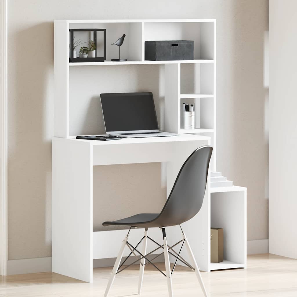 Bureau met schappen 100x45x140 cm bewerkt hout wit is nu te koop bij PeponiXL, paradijselijk wonen!