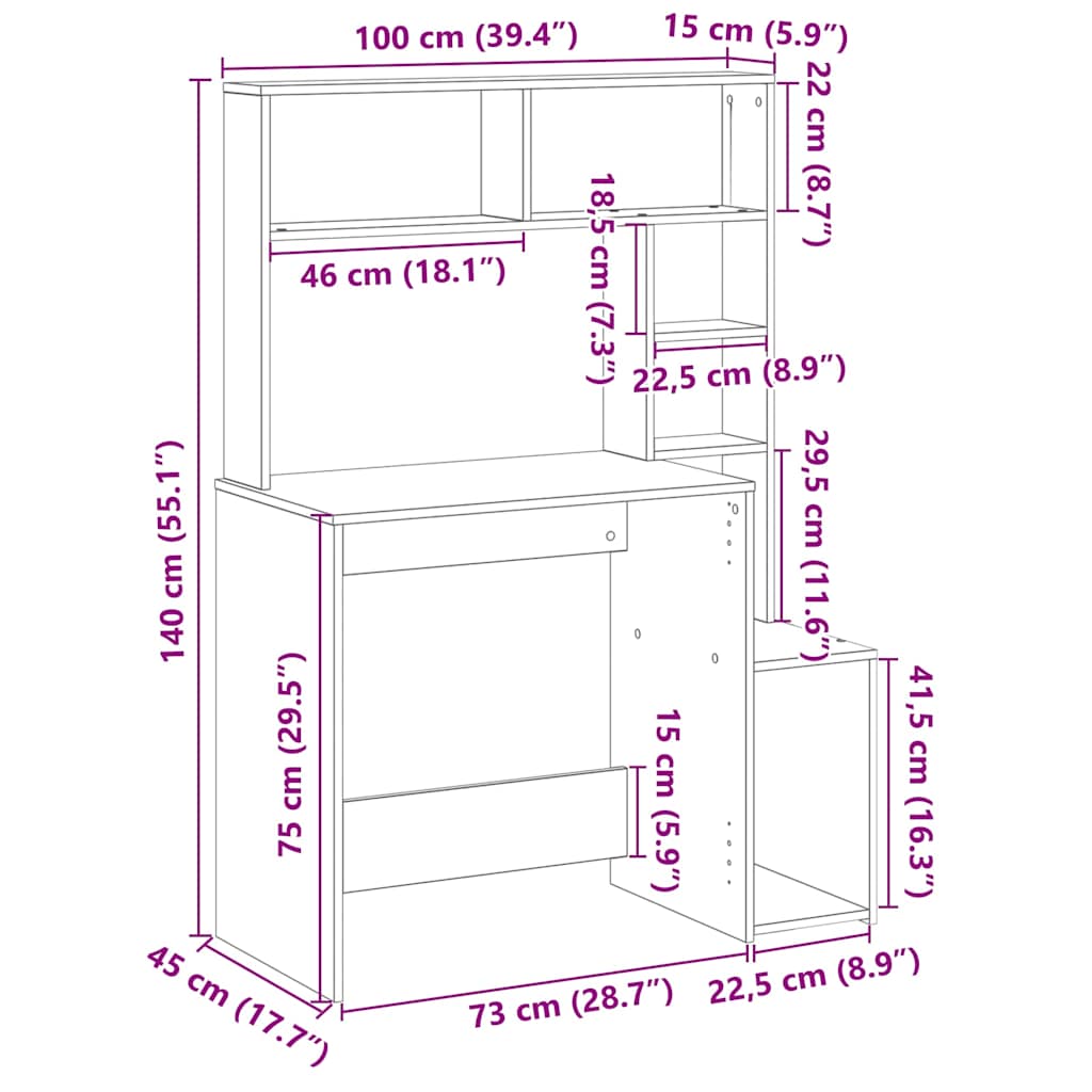 Bureau met schappen 100x45x140 cm bewerkt hout wit is nu te koop bij PeponiXL, paradijselijk wonen!