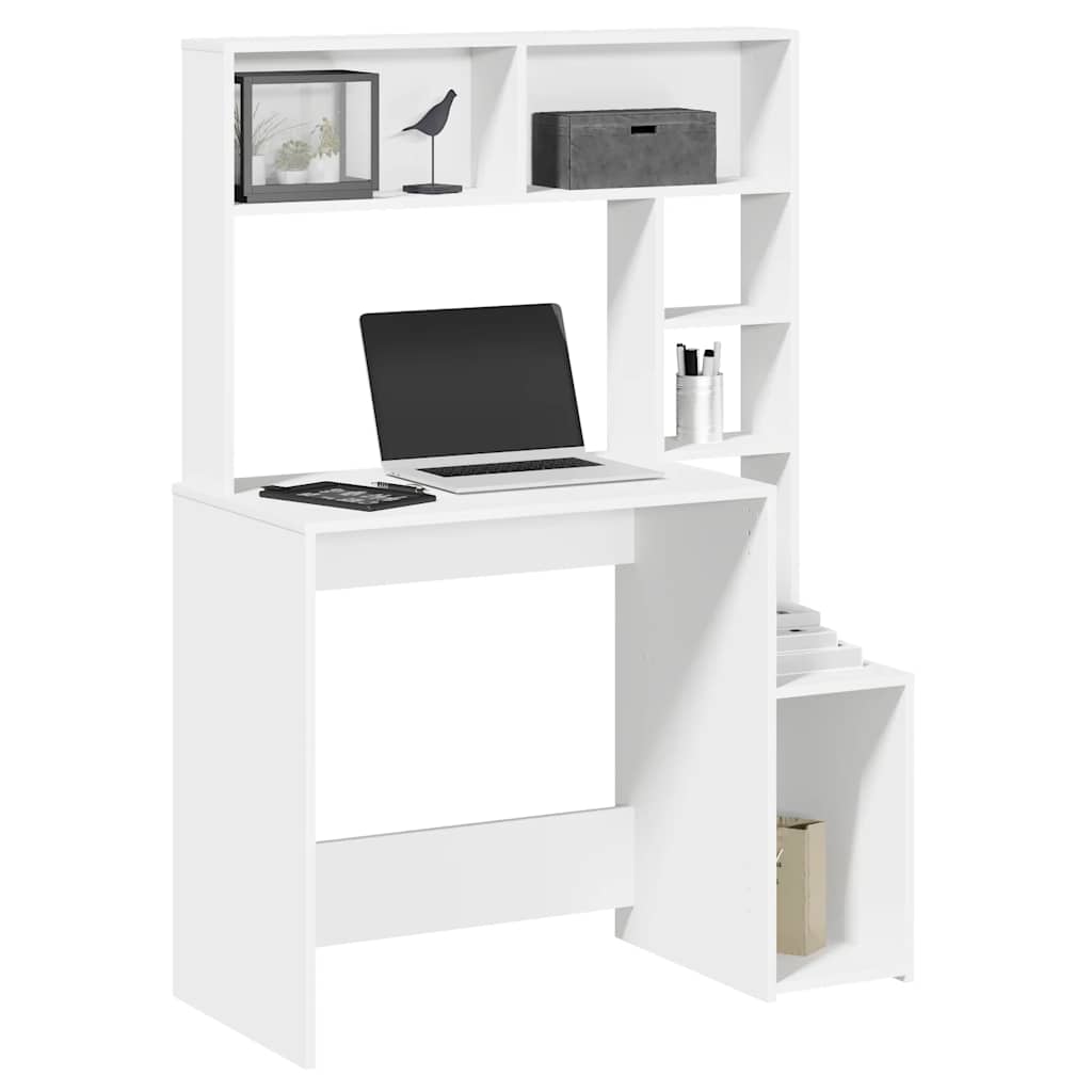 Bureau met schappen 100x45x140 cm bewerkt hout wit is nu te koop bij PeponiXL, paradijselijk wonen!