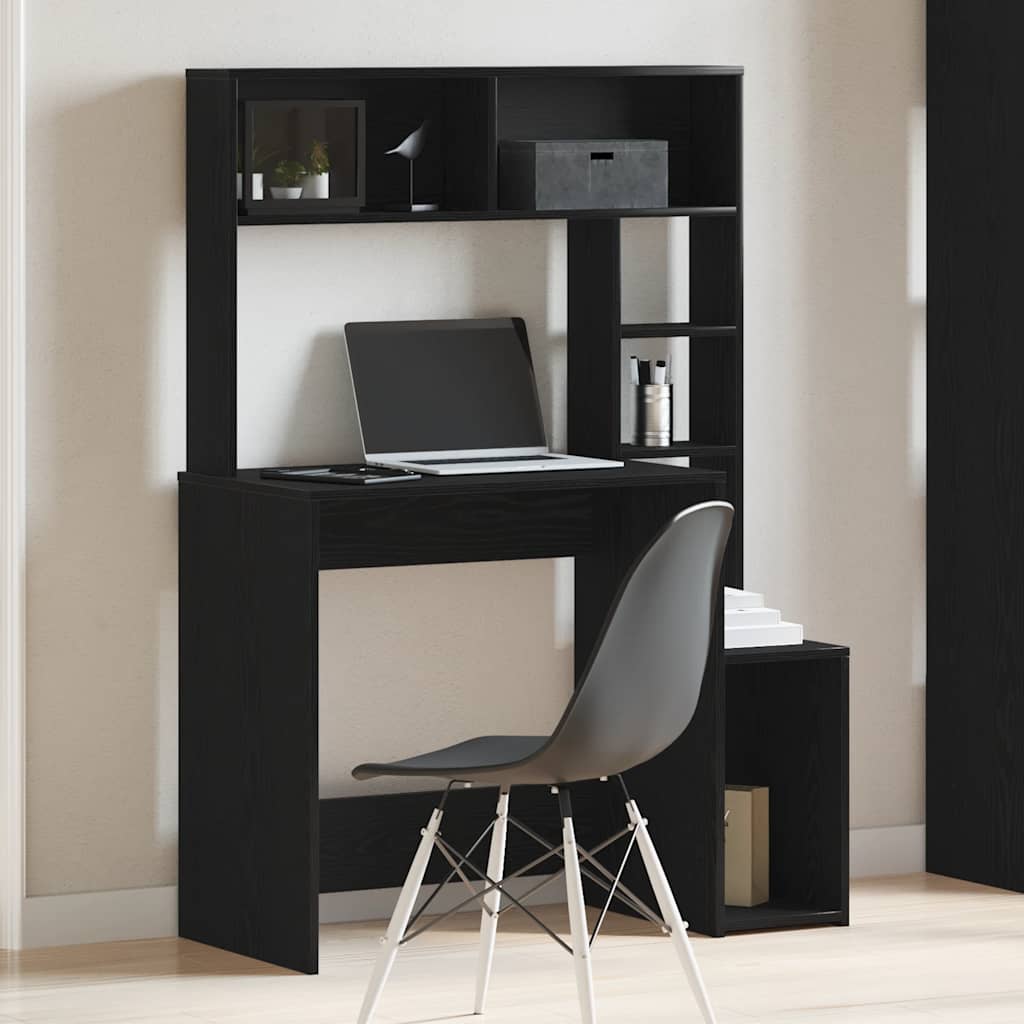 Bureau met schappen 100x45x140 cm bewerkt hout zwart is nu te koop bij PeponiXL, paradijselijk wonen!